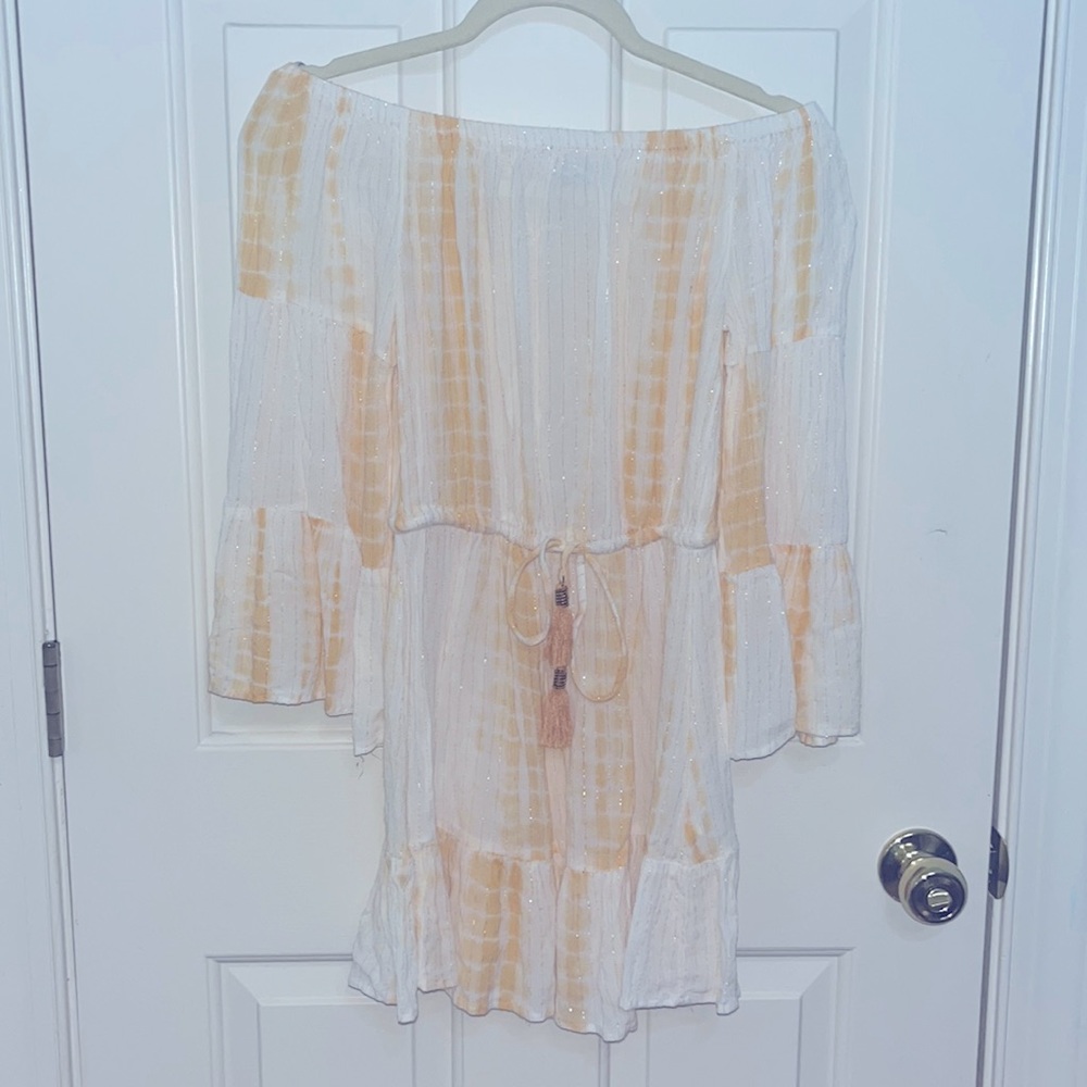 off shoulder dress size small s nwot tie dye blue island cover up